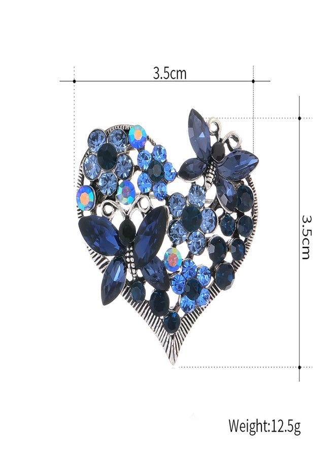 MarveBard Rhinestone Heart Brooch Sparkling Crystal Flower Brooch Pin Vintage Crystal Butterfly Pin Elegant Heart Insect Clothing Bags Hats Accessories Wedding Birthday Party Christmas Jewelry for Women(Blue) - Image 4